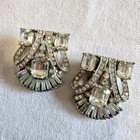 Vintage Rhinestone Dress Clips Pair Silvertonebrilliant Cut Pave Baguettes 1 25   