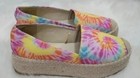 Vtg Style 70 s Colorful Pink Tie Dye Boho Hippie Platform Slip On Raffia Shoes 9