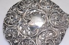 Antique Vintage Sterling Silver Repousse Monogram Hand Mirror- Nice    