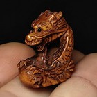 24mm Signature Hand Carved Boxwood Loong Dragon Statue Old Netsuke Collectable