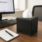 Pu Leather Tissue Box Cover With Magnetic Bottom     Square Cube Black