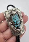 2 Vintage Navajo Nickel Silver Blue Spiderweb Turquoise Stamped Bolo Tie 2 25 