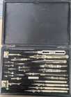 Large Antique Professional Cased Drafting Tools Set Bone Handles 21 Pc Old 