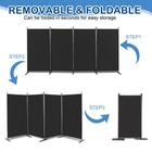 6ft 4-fold Polyester Room Divider  Carbon Steel Frame With Plastic Feet  Black