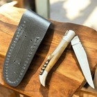 Vintage Laguiole Pocket Knife Blade Antler Handle Sheath Leather Men s Corkscrew