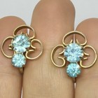 Vtg Art Deco Blue Rhinestone Goldtone Huggie Stud Earrings Screwback