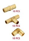 Efield 30pcs 3 4  Pex Crimp Brass Fittings Elbow  Coupling  Tee 10 each  no Lead