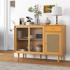 Buffet Cabinet With Storage  Sideboard  Drawer  Rattan Glass Door Cabinet  Ki   