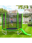 Outdoor 7ft Round Trampoline For Kids With Enclosure Net Slide And Ladder Play