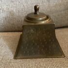 Antique  Brass Inkwell Original Glass Ink Bottle Inside Vintage