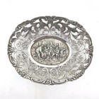 Antique German 800 Silver Reticulated Repousse  Scene Oval Bowl 164 Grams 5 8 Oz