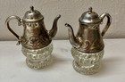 Vintage Teapot Style Salt And Pepper Shakers  - Cut Glass And Silver Plated