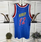 Vintage Harlem Globetrotters Jersey Blue Basketball Graphics Reebok Hobley Usa L