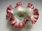 Victorian Crackle Vaseline Opalescent   Cranberry Glass Compote Sp Base