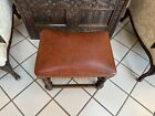 Antique English Victorian Barley Twist Oak Upholstered Bench Footstool