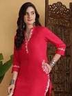 Indian Women Beautiful Rayon Pink Solid Embroidery Kurta Kurti Top Tunic Dress