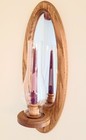 2 Vintage Oval Wooden Mirrored Wall Sconce Candle Holders W Glass Hurricane Lamp
