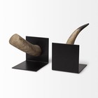Set Of Two 6  Brown And Black Ceramic Horn Decorative Bookends