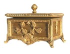 Antique Art Nouveau Gilt Bronze Mahogany Wood Jewelry Casket Green Velvet 19th C