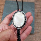 Mother Of Pearl Mens Bola Bolo Tie Wedding Necklace Western Cowboy Pu Leather
