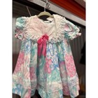 Adorable Girls Floral Pleated Dress Lace Collar Pink Blue Flowers 2t Vintage