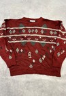 Vintage Knitted Jumper Patterned Knit With Leather Patches Men s M
