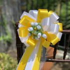 Yellow   White Wedding Pull Bows With Tulle Tails   Rosebuds - 8  Wide  Set Of 6