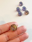 Vintage Blue Glass Buttons With Gold Gilt Flowers--1 2 --set Of 6
