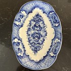 Vintage Russian Gzhel Hand-painted Blue   White Floral Serving Dish