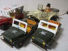 Lot Of 4 Japanese Tin Friction  mp  Military Police Jeep  And Alps A5008 Battery