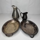 Vintage Pewter   Silverplate Serving Mix Lot     Pitchers   Oval Trays Decor
