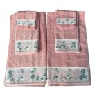 Vintage Elegant Home By Santens 100  Cotton Embroidered  Floral Pink Towel Set