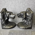 Pair Antique Bronzed Spelter Metal Figural Hunting Dog Head Statue Bookends