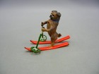 Antique Austrian Vienna Bronze Figurine Miniature Pug Dog On Skis Painted Berman