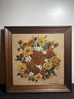 Vintage Robert Martin Burlap Floral Wall Art Mid Century Modern Signed Framed