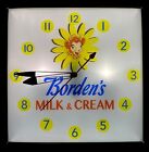 Borden s Milk   Cream Lighted Dairy Advertising Clock Free Shipping