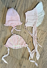Lot 3 Antique 1950s Pink Baby Bonnets Hat 0-12 Months