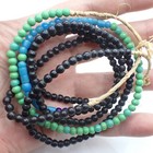 Pair Strands Mixed  prosser  Pressed Glass Trade Beads Africa Black Green Blue