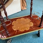 Vintage Italian Marquetry   Brass Drop Leaf Tea bar Cart