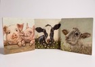 Primitives By Kathy Farm Animals Box Sign Shelf Sitter Set Of 3 Wood Block Euc