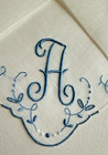 Vintage Hanky Handkerchief Madeira Embroidered Monogram A Bridal Wedding Blue