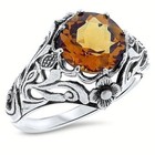 Nouveau Antique Style Scottish Thistle 925 Silver Lab-created Citrine Ring  890x