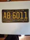 North Carolina License Plate  1961 Nc Tag Drive Safely  Ab 6011