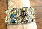 Antique Filigree Silver Chinese Carved Figure 8 Panel Bracelet  Brooch   Ring