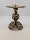 Vintage Ornate Brass Filigree Pillar Candle Holder Hollywood Regency 6 5x5 
