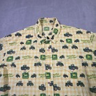 John Deere Farm Tractor Work Shirt All Over Print Green Yellow  Pearl Snap 2xl