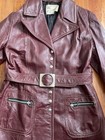 Vintage 70   s A e  Troutman Co Leather Jacket Belted Oxblood Color Women   s M l