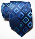 New Classic Checks Blue Jacquard Woven 100  Silk Men s Tie Necktie