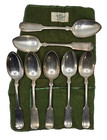 Antique 1847 Rogers Bros  7 Fiddleback tipped Large Silver Plate Serving Spoons