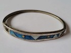 Vintage Alpaca Mexico Hinged Abalone Inlay Geometric Bracelet silverplate small